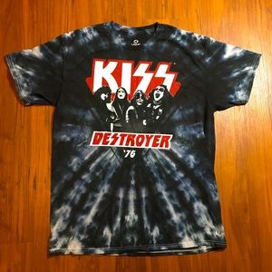 KISS Destroyer 1976 Retro Liquid Blue Tie Dye Tee